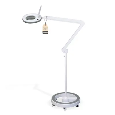 Produktbild von Lumeno 7213/15/18GR Lupenleuchte/Arbeitsplatzlampe 60 LEDs, farbiger Gummischutz Farbe: Grau, Größe: 5 mit Rollstativ