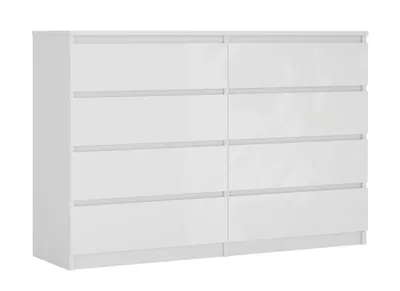 Obrázek produktu pro Komoda s 8 zásuvkami, matná bílá / bílý lesk, 138 x 101 x 39 cm