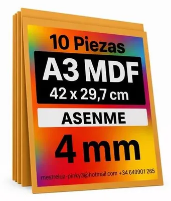 Productafbeelding van MDF Houten Platen A3 Formaat 42x29.7x4mm - Set van 10 Stuks voor Knutselen