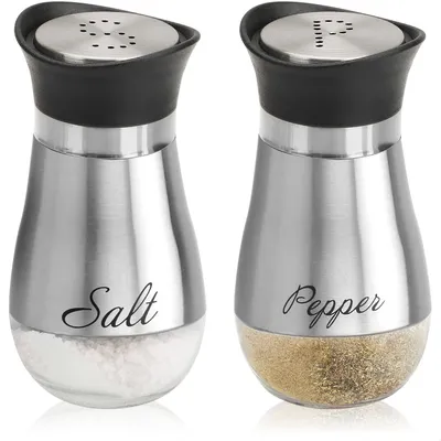 Produktbild von com-four® 2-teiliges Salz- und Pfefferstreuer-Set aus Edelstahl und Glas - Gewürzbehälter mit Aufschrift - Schüttler für Gewürze in Küche und Gastronomie - Würzspender
