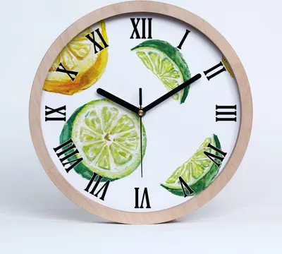 Produktbild von Holzuhr 25fi cm wanduhr - schwarze Spitzen - Zitrone und Limette