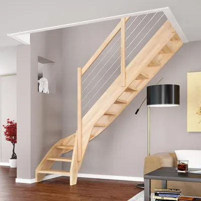 Produktbild von Dolle Raumspartreppe Faro 1/2-gewendelt 243-299cm GH 55-75cm breit Buche unbehandelt Knieleiste aus Holz
