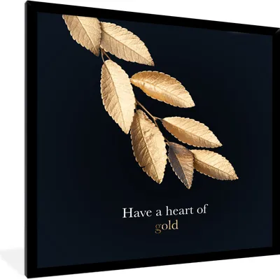 Produktbild von MuchoWow® MuchoWow® Gerahmtes Poster Blätter - Gold - Zitat 40x40 cm - Poster mit zchwarzem Bilderrahmen - Mit Rahmen - Wanddekoration Schlafzimmer