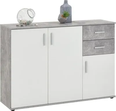 Produktbild von FMD Kommode mit 3 Türen u. 2 SK ALBI 2 Beton LA/weiß; 4012-002