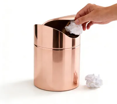 Immagine prodotto di Contenitore per rifiuti in acciaio inossidabile - Mini cestino - Da appoggio - Coperchio a battente - Ideale per ufficio/bagno - Design compatto