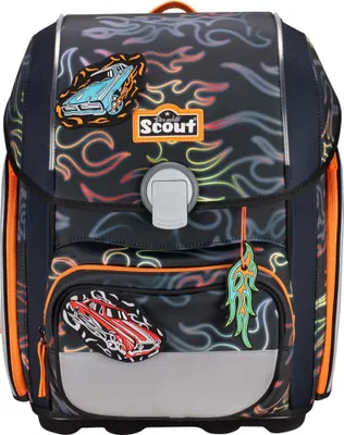 Produktbild von Scout Schulranzen Safety Light Genius Set 5-teilig Flames dunkelgrau
