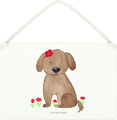 Produktbild von Mr. & Mrs. Panda Schild Hund Dame DIN A4 - Weiß - Geschenk, Holzschild, Niedlich, kleine aufmerksamkeit, Hunde, Liebenswert, Liebe, Wandbild Holz, wandtafel, Sprüche