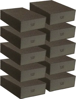 Produktbild von Profi Schleifschwamm Set 10 Stück Körnung 120 feinplus – Ideal für präzisen Fein- und Zwischenschliff auf Holz, Lack, Kunststoff Schwarzbraun