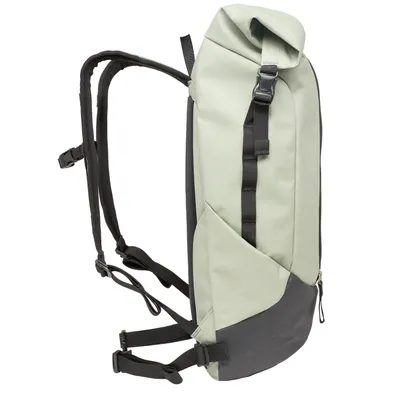 Side view of a backpack on a white background.