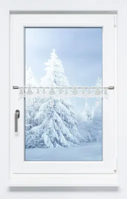 Produktbild von Scheibengardine Plauener Spitze - Winterstille  (Bx H) 80cm * 19cm weiß/Weiß-Grün