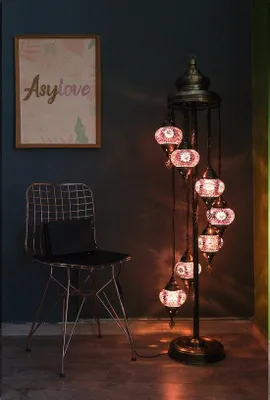 Immagine prodotto di Lampada da terra turca realizzata a mano con 7 sfere di vetro colorate – lampada da terra orientale con mosaico dai colori caldi