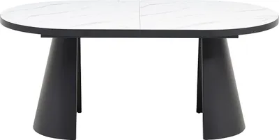 Produktbild von Klappbarer Esstisch für 6 bis 10 Personen aus MDF und Metall - Weißer Marmoreffekt und Schwarz - KORIZEA