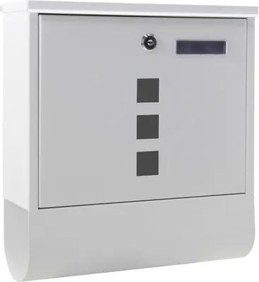 Produktbild von Skrzynka na listy Wiltec z rolką na gazety, biała, 305 x 95 x 335 mm, naścienna skrzynka na listy z tabliczką znamionową, okienkiem, zamkiem i rolką na gazety, malowana proszkowo stalowa skrzynka na listy