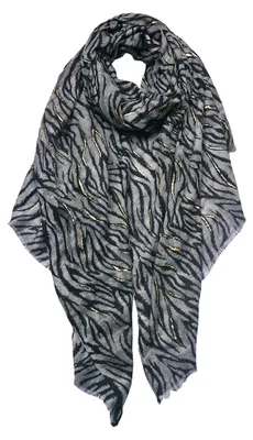 Produktbild von Clayre & Eef Gemusterter Damenschal 90x180 cm Schwarz Weiß Synthetisch