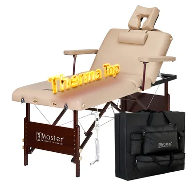 Produktbild von Master Massage 71cm Del Ray™ Mobile Salon Massagebank mit Rückenlehne mit Klappbarem Holzgestell und Therma Top Integriertes Heizsystem-Beige