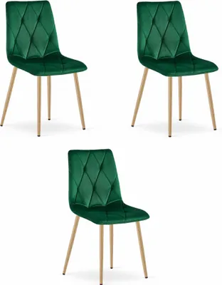 Immagine prodotto di LIBRA Sedie per sala da pranzo, soggiorno, ufficio - velluto verde scuro / gambe in legno 3 pezzi