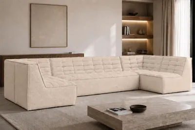 Image de Canapé d'angle modulaire Kaiser Möbel, forme en U, revêtement en tissu "Pop", couleur crème, modèle "LAZY U" taille moyenne