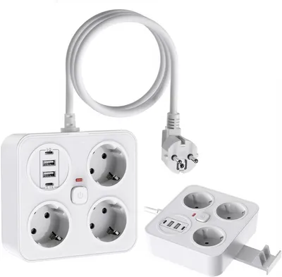 Produktbild von Steckdosenleiste mit USB – 3-fach Mehrfachsteckdose mit 2 USB-Anschlüssen – 7-in-1 Steckdosenadapter mit 2 Meter Verlängerungskabel