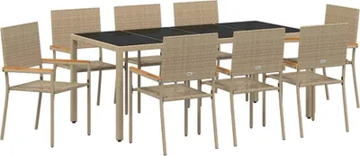 Obrázek produktu pro vidaXL Zahradní jídelní set, 9 kusů, béžová barva, polyratan