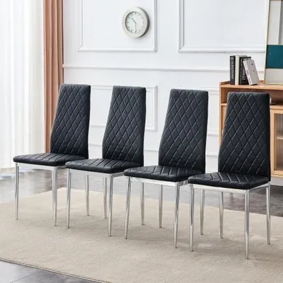 Produktbild von 4er Set Esszimmerstühle Weiß Kunstleder mit Metallbeinen, 38 x 38 x 98 cm