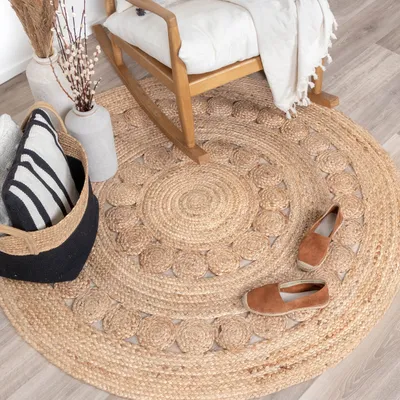 Produktbild von Volero - Jute Teppich Rund - Fair Sun Natur - Ø 180 cm - Wohnzimmer, Esszimmer, Schlafzimmer - Boho, Ländlich, Modern