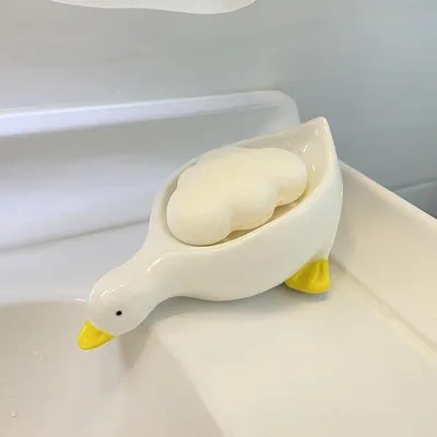 Image de Drôle de porte-savon en céramique de canard pour la salle de bain