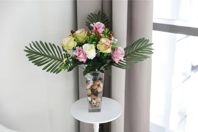 Produktbild von Künstlicher Rosenstrauß Dekoration Kunstblumen Pflanzenstrauch Stängel Vase Bunt