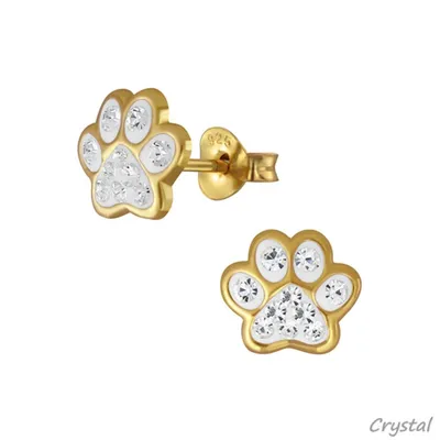 Produktbild von Ohrringe Silber 925 Ohrstecker „Pfote / Pfötchen“ gold Crystal