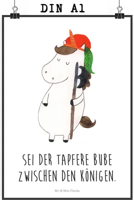 Produktbild von Mr. & Mrs. Panda Bild Einhorn Junge DIN A1 - Weiß - Geschenk, Bube, Kunstdruck, Einhörner, Wanddeko, Unicorn, Mittelalter, drucke, Wandbild