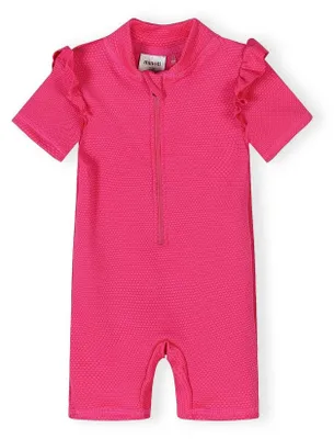 Produktbild von Minoti Mädchen Badeanzug UV-Schutz UPF 50+ Rosa mit Reißverschluss - Einteiliger Kinder Badeanzug mit Rüschenärmeln