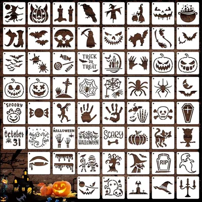 60 Stück Halloween-Schablonen - 3 Zoll Wiederverwendbare Kürbis-Schablonen - Für Karten und Scrapbooking