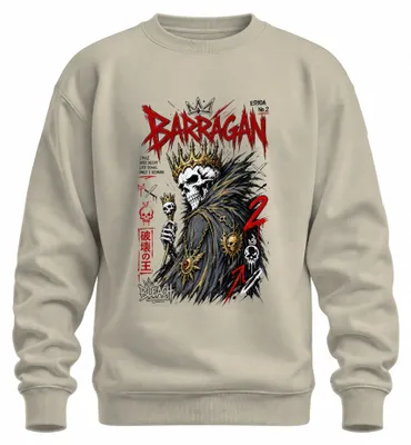 Obrázok produktu pre Barragan, lebka, kráľ, koruna, japonský štýl, Japonsko, Y2K, gotický mikina, pulóver, prírodná farba, veľkosť S