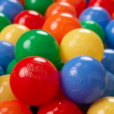 Immagine prodotto di KiddyMoon 100 palline per bambini ∅ 6cm per giocare nella vasca da bagno palline di plastica per bambini  EU, giallo/verde/blu/rosso/arancio