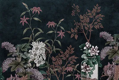 Produktbild von Tadessi Fototapete | Blumen | 4.00 m  x 2.70 m | Grün | Blau | Wandbild | Digitaldruck