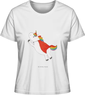 Produktbild von Mr. & Mrs. Panda Damen Oberteil Einhorn Super Größe M - Weiß - Geschenk, T-Shirt, Basic, Freundin, Einhörner, Superheld, Sommershirt, Unicorn, Held, Shirt, Baumwoll