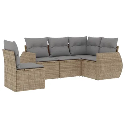 Produktbild von vidaXL 5-tlg. Garten-Sofagarnitur mit Kissen Beige Poly Rattan
