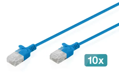 Produktbild von Digitus CAT 6 U-UTP Slim Patchkabel, 2 m, Blau, 10 Stück, 2 m, Cat6, U/UTP (UTP), RJ-45, RJ-45, Blau