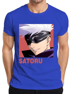 Imagen del producto de Camiseta para hombre, estilo anime de Jujutsu Kaisen, diseño de Satoru Gojo, con antifaz, ideal como regalo. Color azul, talla 3XL