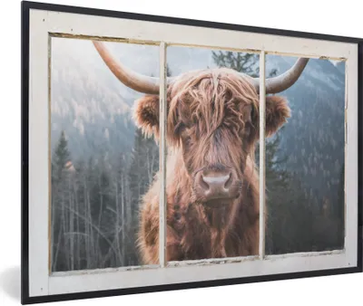 Produktbild von MuchoWow® Gerahmtes Poster Highlander - Berg - Aussicht 60x40 cm - Poster mit Schwarzem Bilderrahmen Wandposter Rahmen Foto Bilder - Printing - Wanddeko Schlafzimmer