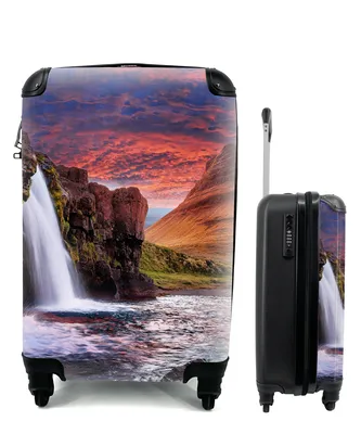 Produktbild von MuchoWow® Koffer Handgepäck Trolley Rollkoffer Kleine Reisekoffer mit 4 Rollen - Wasserfall - Berg - Wolken - Rosa - Landschaft - Cabin Size < 55x40x23 cm & 55x40x20 cm - Fotokoffer - Kabinenkoffer - Boardgepäck - Reise-Box - Reisekoffer - Reisegepäck - Koffer mit Bild - Trolley für Kinder