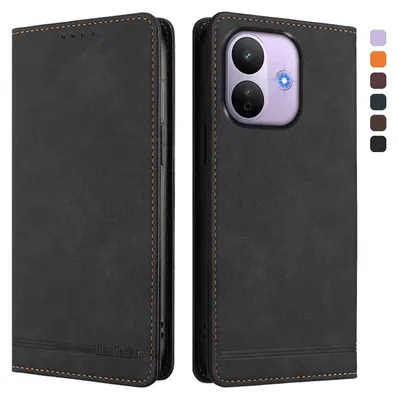 Image de Étui pour Xiaomi Redmi Note 17 Pro 5G, coque rabattable en cuirPolyuréthanerétro avec support et compartiments pour cartes, couleur noire