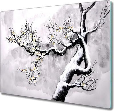 Produktbild von Coloray Schneidebrett Herdabdeckplatte 60x52 cm Kochplattenabdeckung Küchenbrett Hackbrett - Winter Schnee Äste