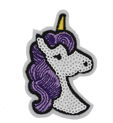 2 Pailletten Aufbügler Einhorn 50x70mm weiß