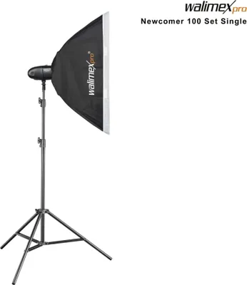 Image de Walimex pro Newcomer 100 Set Single – Flash 100 Ws, déclencheur 2,4 GHz, lumière LED, 1/800-1/1200s, monture Bowens, idéal petits studios