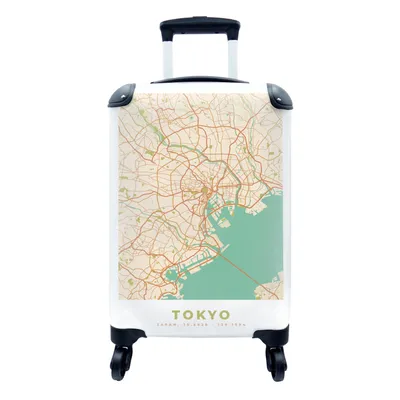 Produktbild von MuchoWow® Koffer Handgepäck Trolley Rollkoffer Kleine Reisekoffer mit 4 Rollen - Tokio - Stadtplan - Vintage - Karte - Cabin Size < 55x40x23 cm & 55x40x20 cm - Fotokoffer - Kabinenkoffer - Boardgepäck - Reise-Box - Reisekoffer - Reisegepäck - Koffer mit Bild - Trolley für Kinder