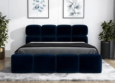Produktbild von Polsterbett MONAKO 180 x 200 mit Matratze und Bettkasten. Farbe: Blau