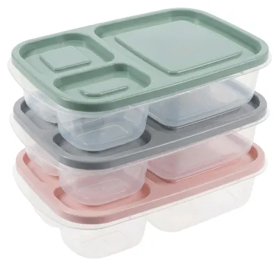 Produktbild von 3-teiliges Lunchbox-Set - Bento-Box - Brotdose mit 3 Fächern - Mahlzeitbehälter - BPA-frei - Kunststoff