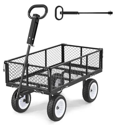 Obrázek produktu pro VEVOR Ruční vozík s nosností 408,2 kg, zahradní vozík sPolyuretanpneumatikami, transportní vozík s nastavitelnou rukojetí, odnímatelnými bočními stěnami, ruční vozík pro připevnění k ATV nebo traktoru, černý