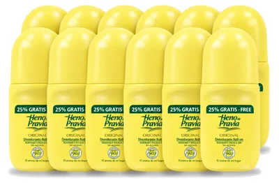 Image de 12 déodorants roll-on Heno De Pravia, format original, 50 ml. Pack économique de 12 pièces