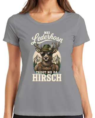 Obrázok produktu pre Mei Lederhosn – Dámske tričko s motívom "Hirsch  Bayern Lederhose", sivé, veľkosť L